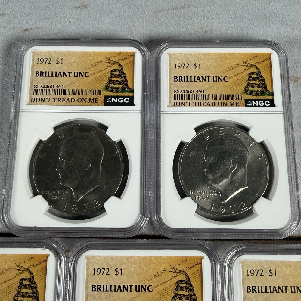 (5) 1972 Eisenhower Dollar Type 2 NGC Brilliant Unc (Don't Tread on Me Label) - Picture 3 of 8
